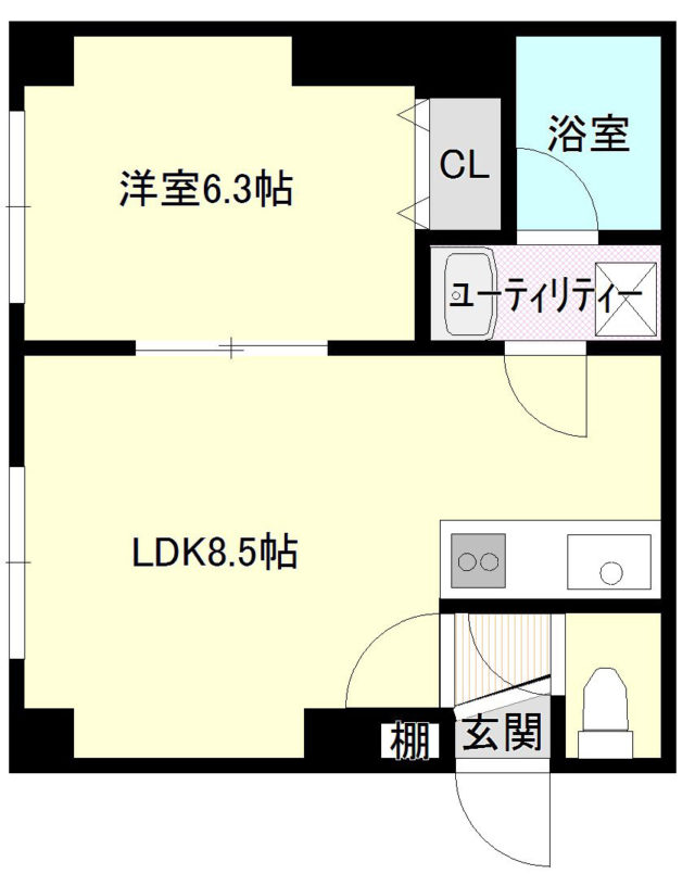 札幌マンスリーマンションのアルカディア白石　１０１号室 間取り図